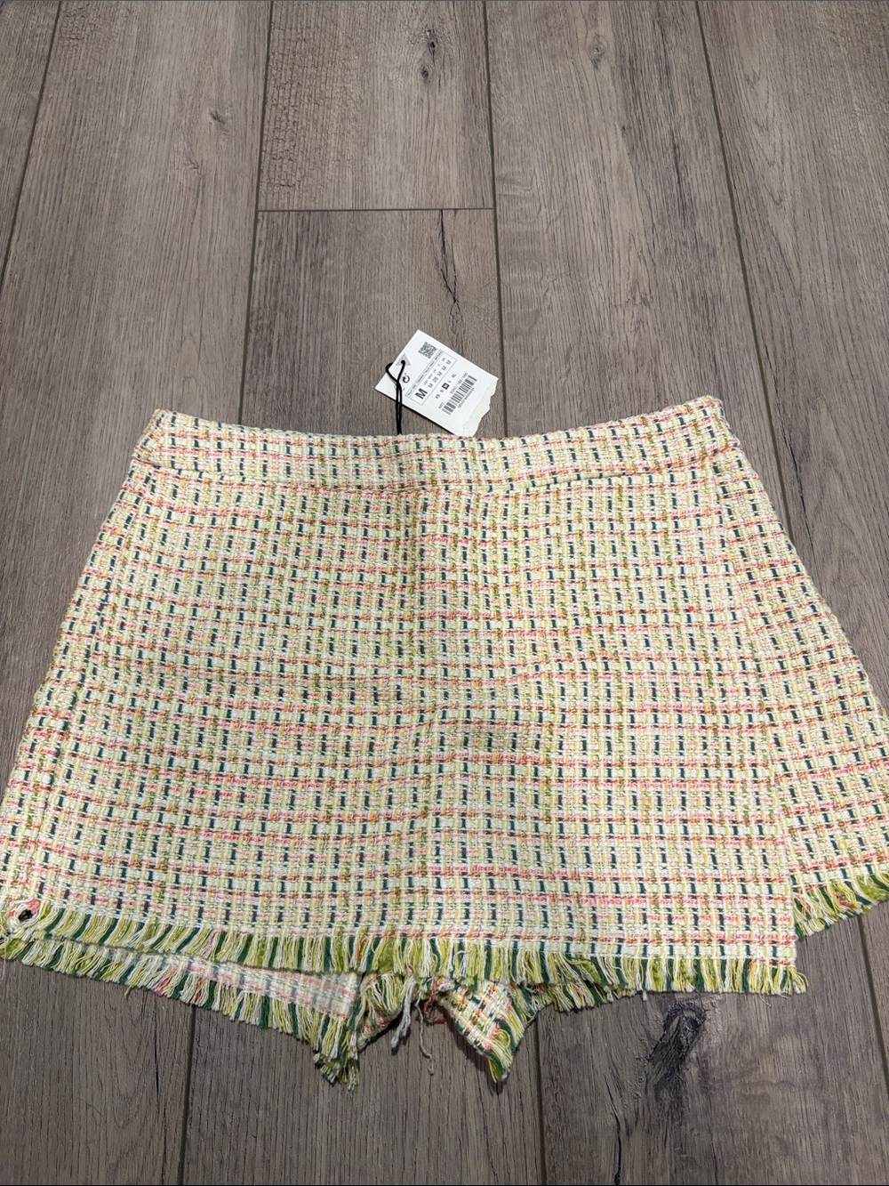 Zara Pastel Multi Tweed Fringe Skort